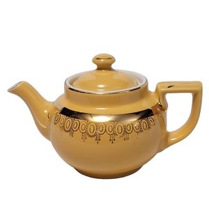 Vintage Hall Teapot Yellow Gold Trim 2 Cup 08 USA